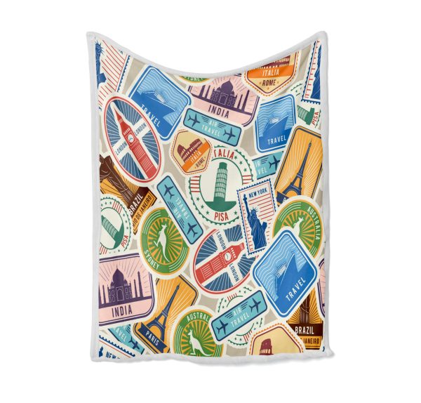 Travel Icons Designed Bed Blankets & Covers Online