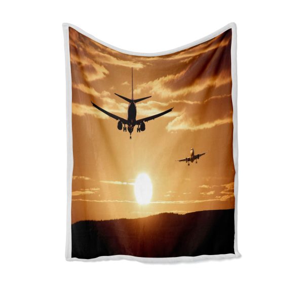 Two Aeroplanes During Sunset Designed Bed Blankets & Covers For Sale