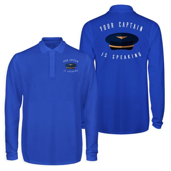 Your Captain Is Speaking Designed Long Sleeve Polo T-Shirts (Double-Side) Online Sale