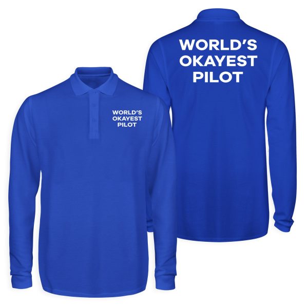 World s Okayest Pilot Designed Long Sleeve Polo T-Shirts (Double-Side) Online Sale