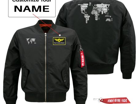 World Map (Text) Designed Pilot Jackets (Customizable) Online Sale