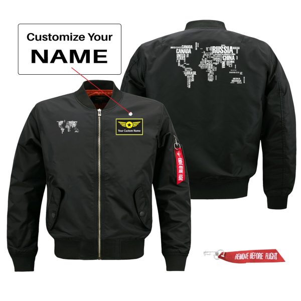 World Map (Text) Designed Pilot Jackets (Customizable) Online Sale