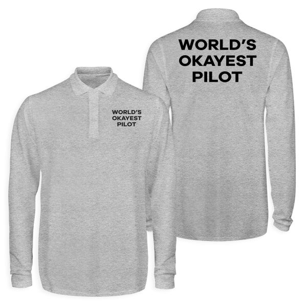 World s Okayest Pilot Designed Long Sleeve Polo T-Shirts (Double-Side) Online Sale