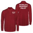 World s Okayest Pilot Designed Long Sleeve Polo T-Shirts (Double-Side) Online Sale