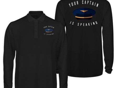 Your Captain Is Speaking Designed Long Sleeve Polo T-Shirts (Double-Side) Online Sale