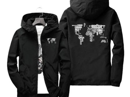 World Map (Text) Designed Windbreaker Jackets Fashion