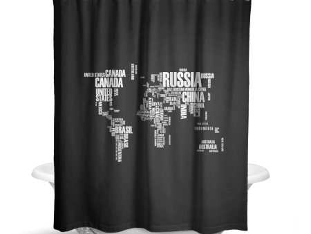 World Map (Text) Designed Shower Curtains Online Hot Sale