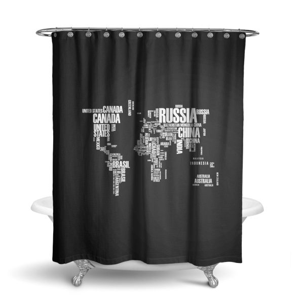 World Map (Text) Designed Shower Curtains Online Hot Sale