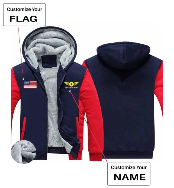 Your Custom Name & Flag (Badge 4) Designed Zipped Sweatshirts Cheap