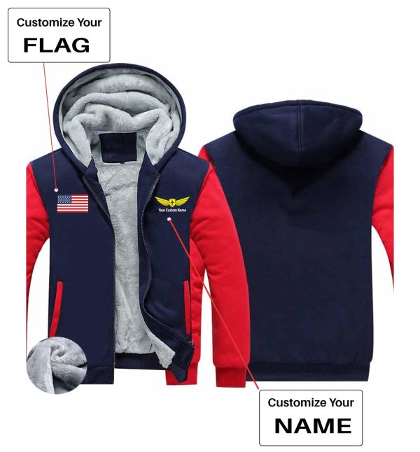 Your Custom Name & Flag (Badge 2) Designed Zipped Sweatshirts Online