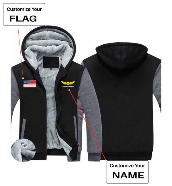 Your Custom Name & Flag (Badge 2) Designed Zipped Sweatshirts Online