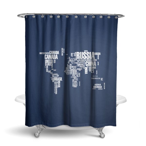 World Map (Text) Designed Shower Curtains Online Hot Sale