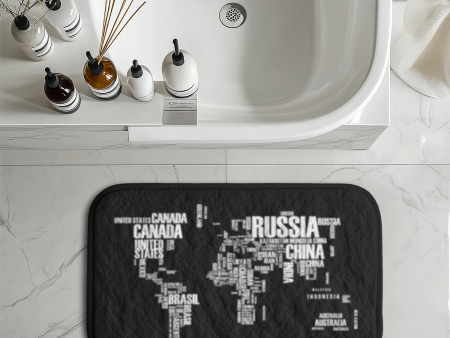 World Map (Text) Designed Bath Mats For Cheap